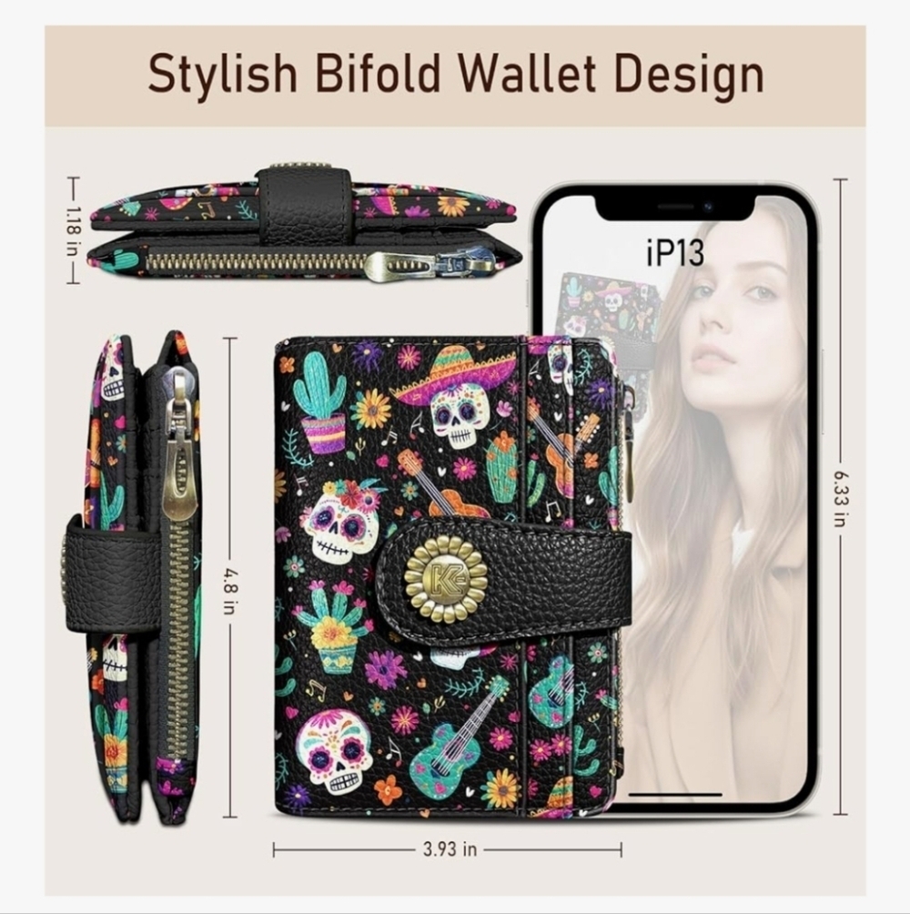 Colorful Skull Pattern RFID-Blocking Wallet